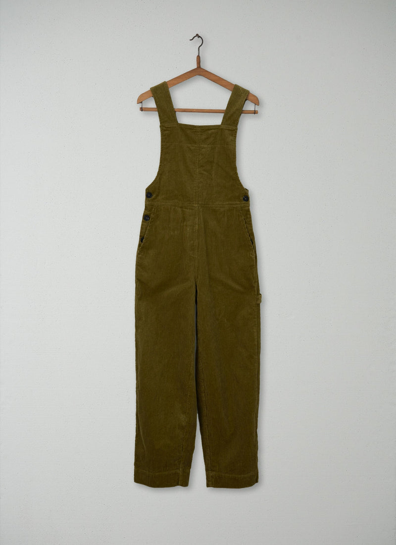 Reworn Cord Dungarees Size 6 (100) | Woodland Green