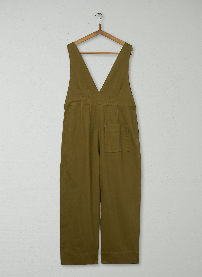 Reworn V Neck Cotton Linen Twill Jumpsuit Size 16 (920) | Linden