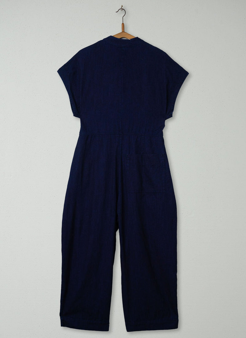 Reworn Cross Front Twill Jumpsuit Size 12 (771) | Indigo