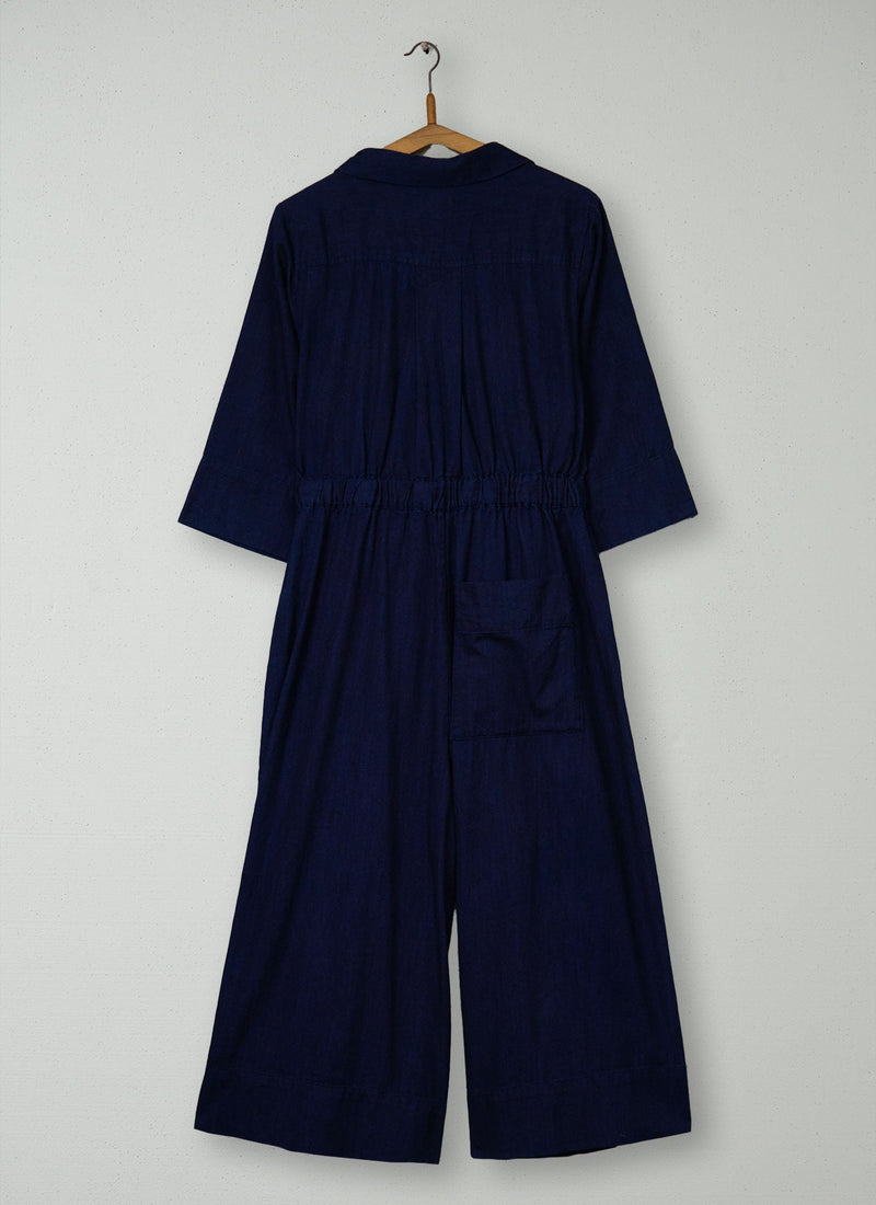 Reworn Indigo Twill Culotte Jumpsuit Size 12 (1083) | Indigo
