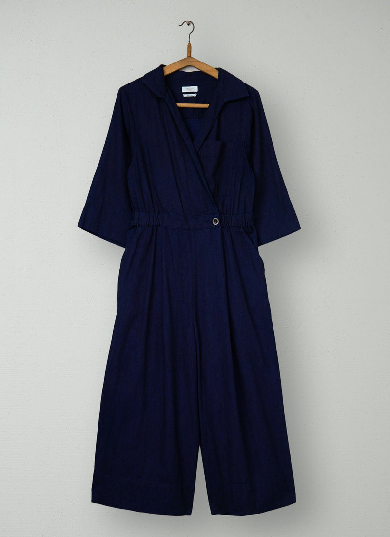 Reworn Indigo Twill Culotte Jumpsuit Size 12 (1083) | Indigo