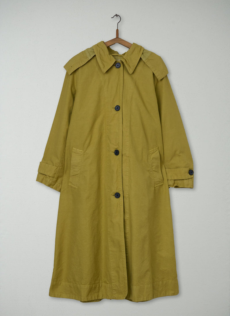 Reworn Cotton Linen Hooded Trench Size 18 (110) | Lichen