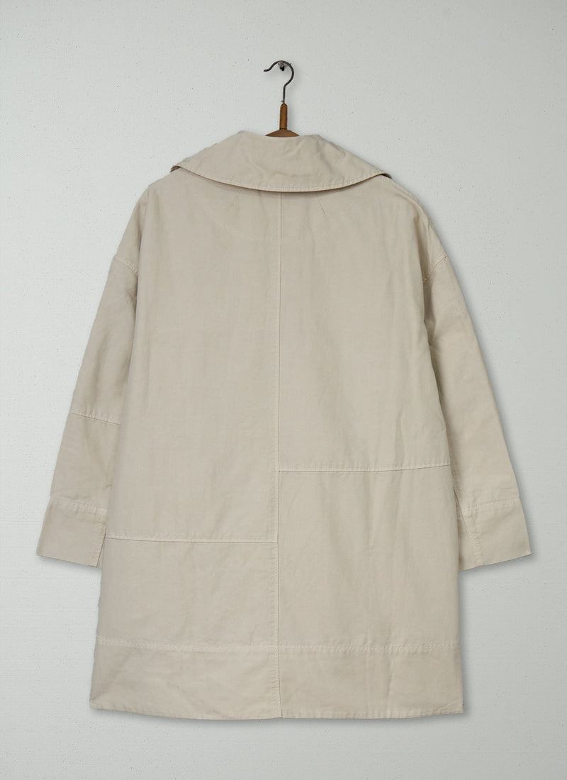Reworn Cotton Linen Canvas Peacoat Size L (157) | Stone