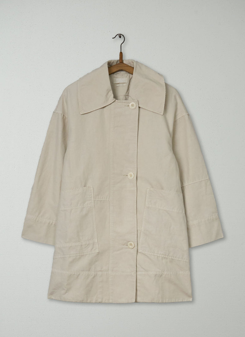 Reworn Cotton Linen Canvas Peacoat Size L (157) | Stone