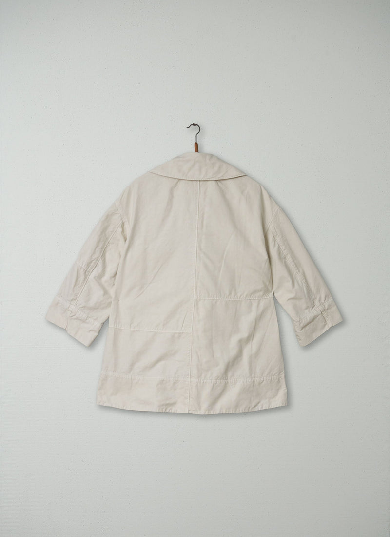 Reworn Cotton Linen Canvas Peacoat Size XS (020) | Pale Stone