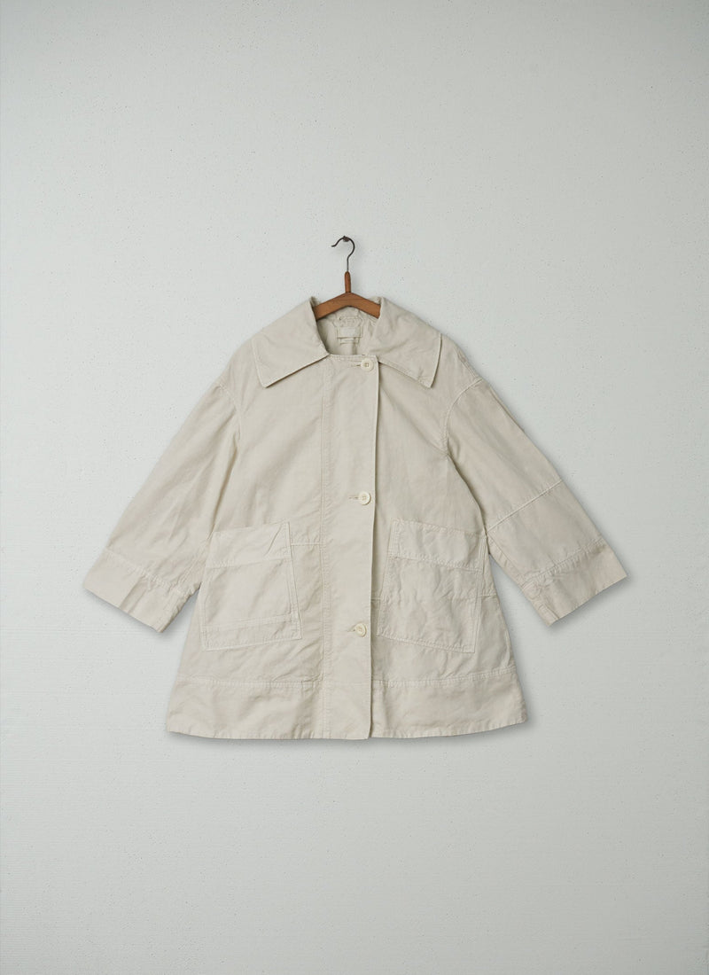 Reworn Cotton Linen Canvas Peacoat Size XS (020) | Pale Stone