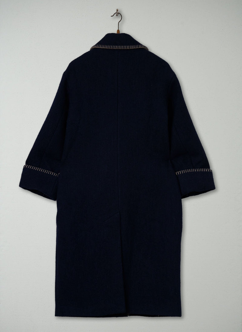 Reworn Blanket Stitch Coat Size L (144) | Indigo