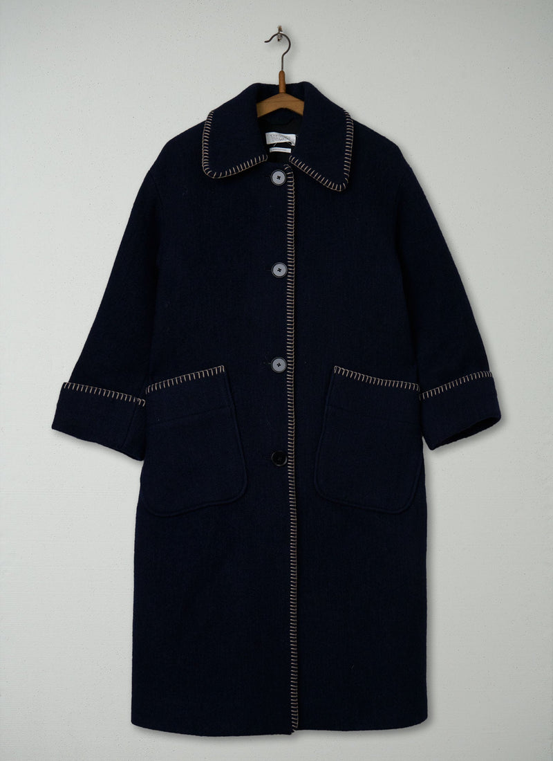 Reworn Blanket Stitch Coat Size L (144) | Indigo