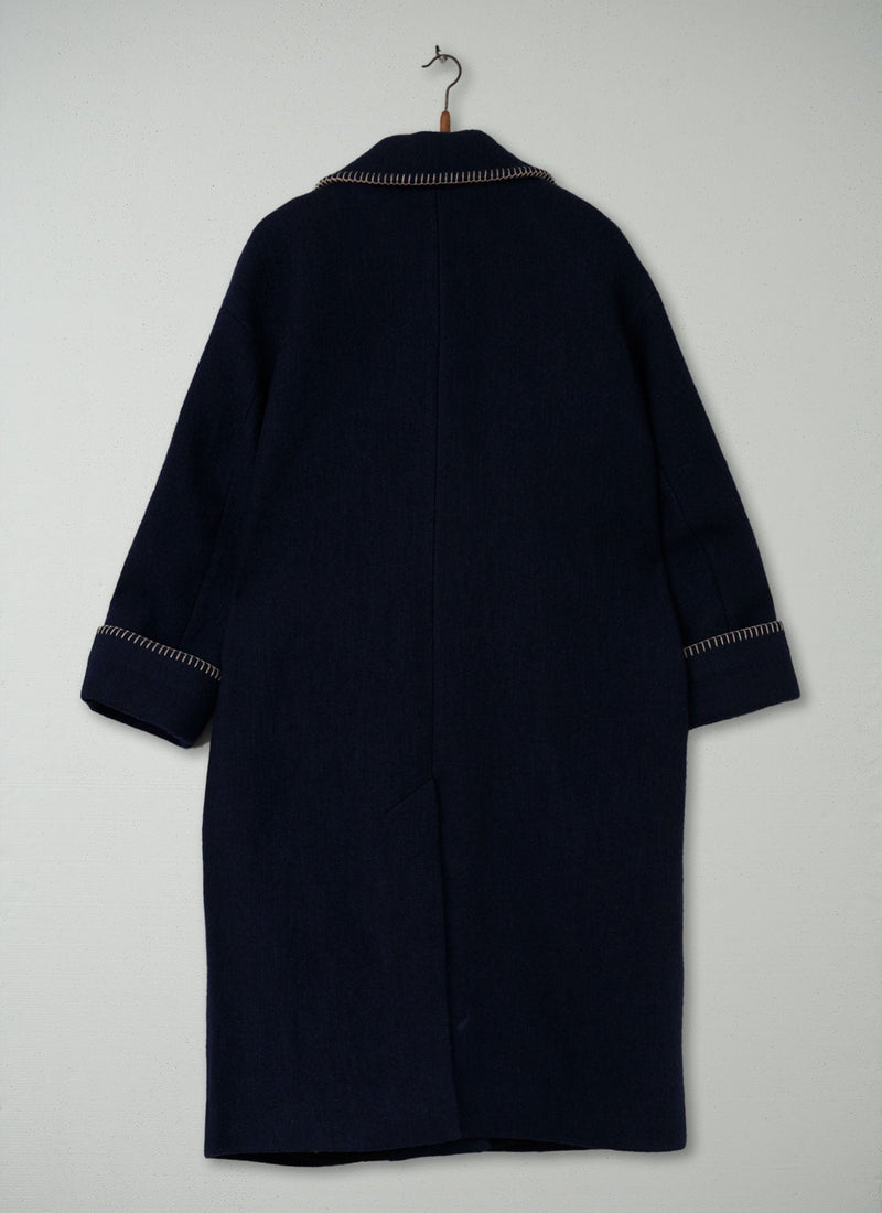 Reworn Blanket Stitch Coat Size M (031) | Indigo