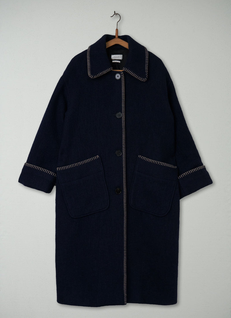 Reworn Blanket Stitch Coat Size M (031) | Indigo