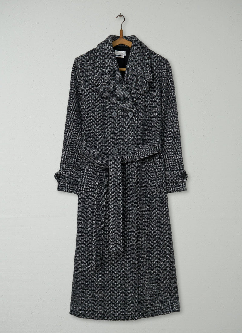 Reworn Wool Herringbone Belted Coat Size 10 (113) | Multi