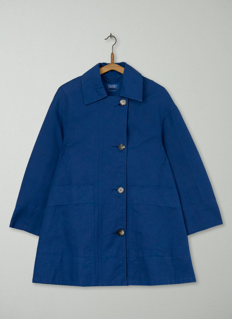 Reworn Cotton Linen Canvas Coat Size XXSXS (086) | Dark Ash Blue