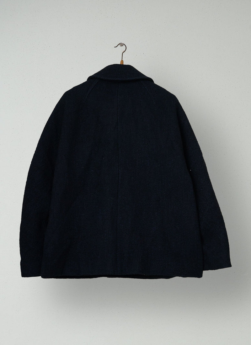 Reworn Boiled Wool Short Coat Size M (158) | Indigo