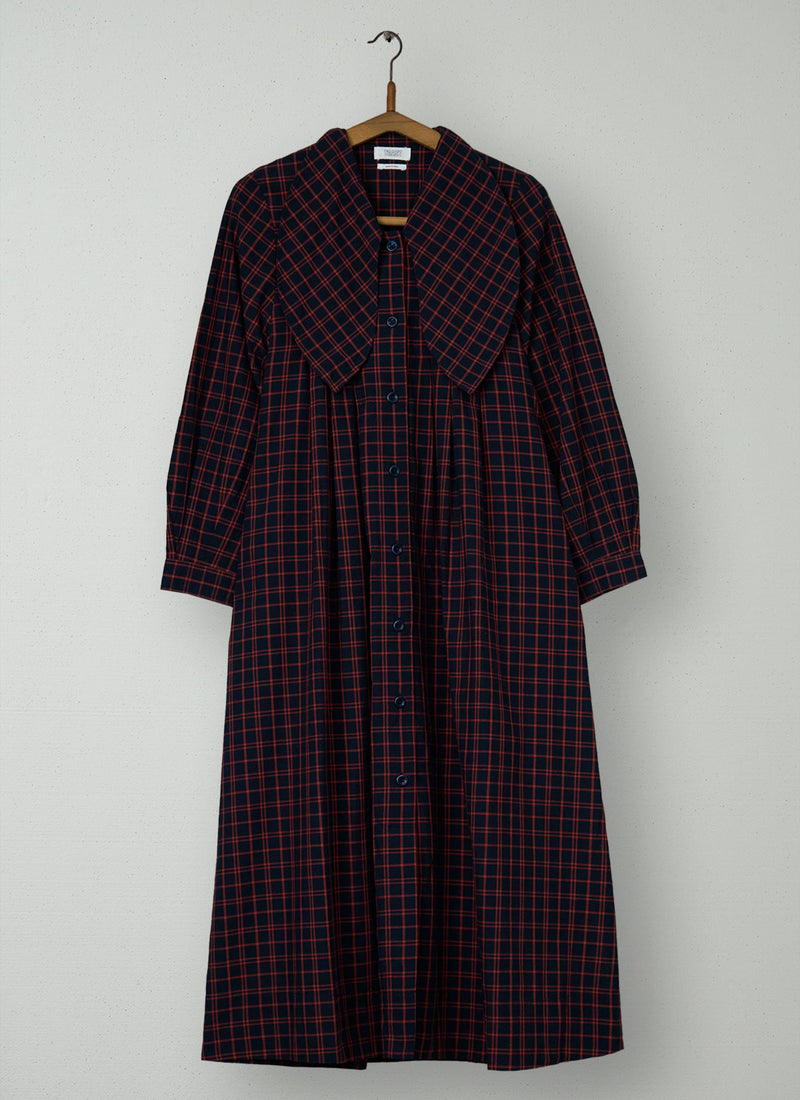 Reworn Tie Neck Check Cotton Dress Size 18 (1968) | Multi