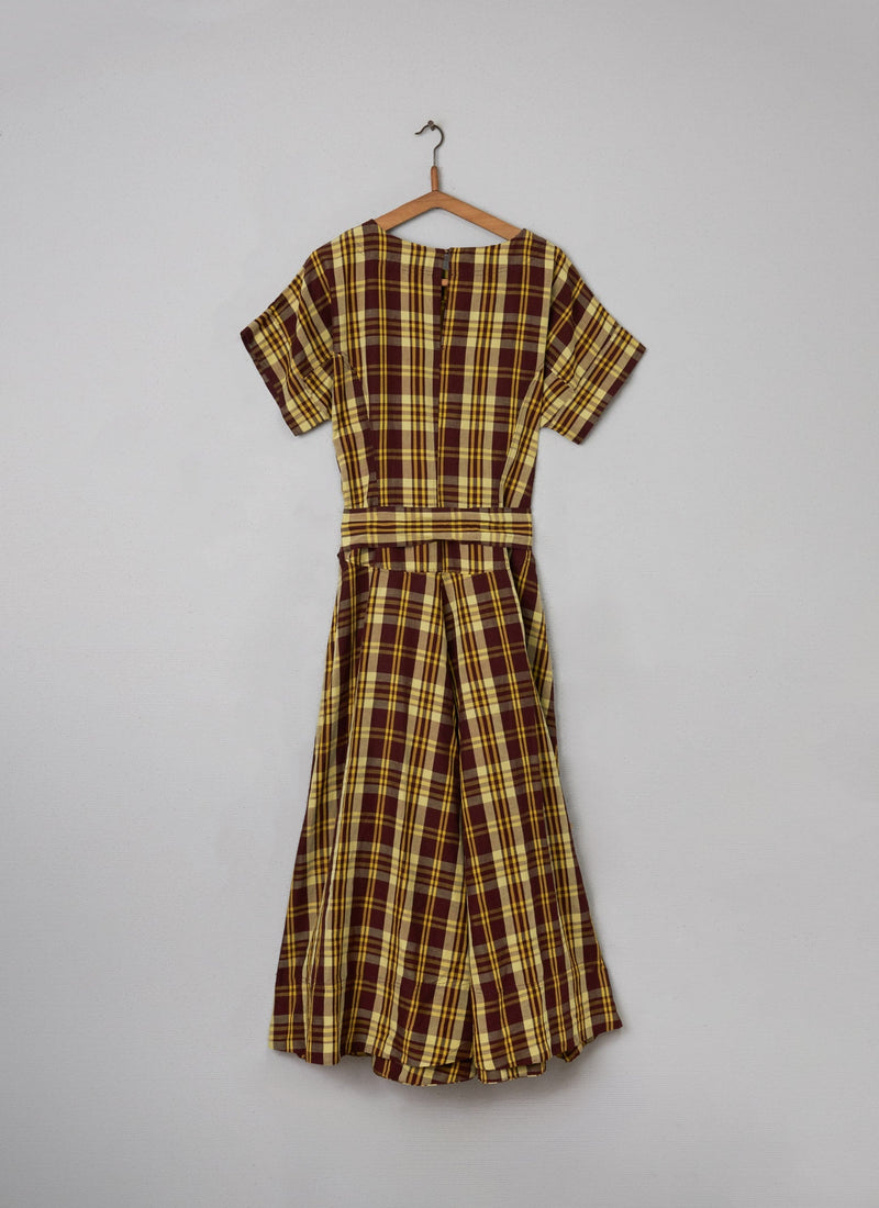 Reworn Yellow Check Dress Size 10 (028) | Chestnut/Butter
