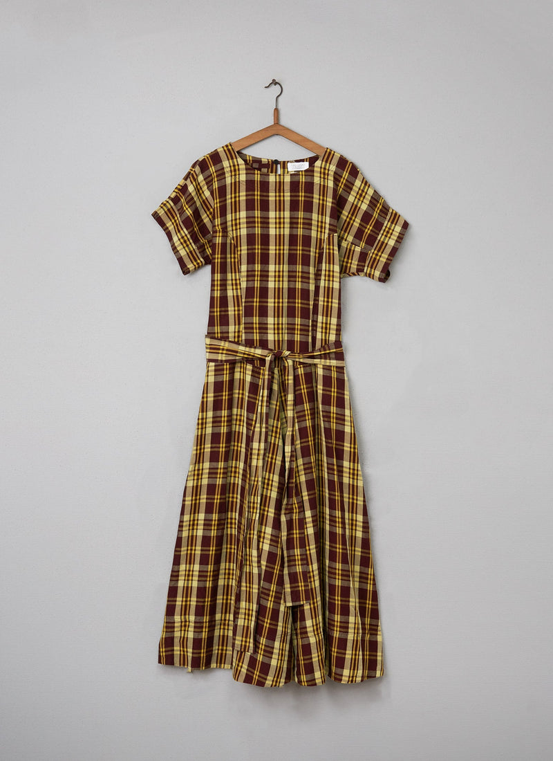 Reworn Yellow Check Dress Size 10 (028) | Chestnut/Butter