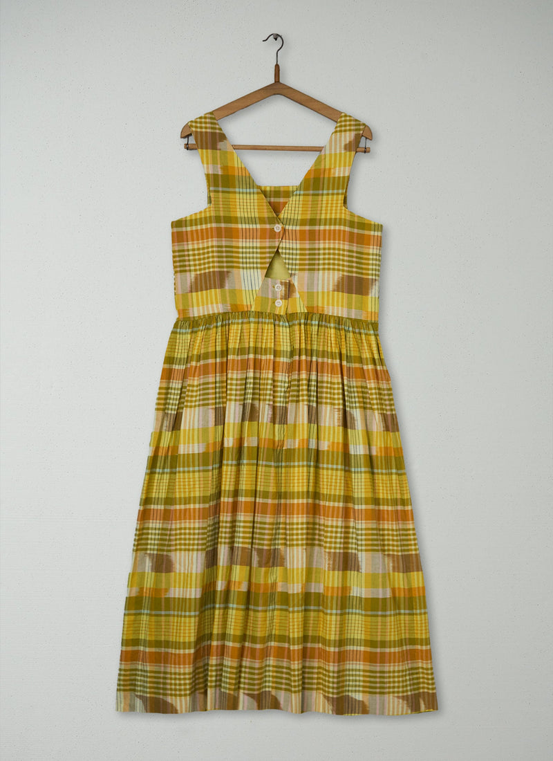 Reworn Rowan Check Cotton Sun Dress Size 12 (1729) | Sunshine Yellow