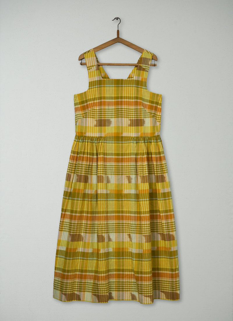 Reworn Rowan Check Cotton Sun Dress Size 12 (1729) | Sunshine Yellow