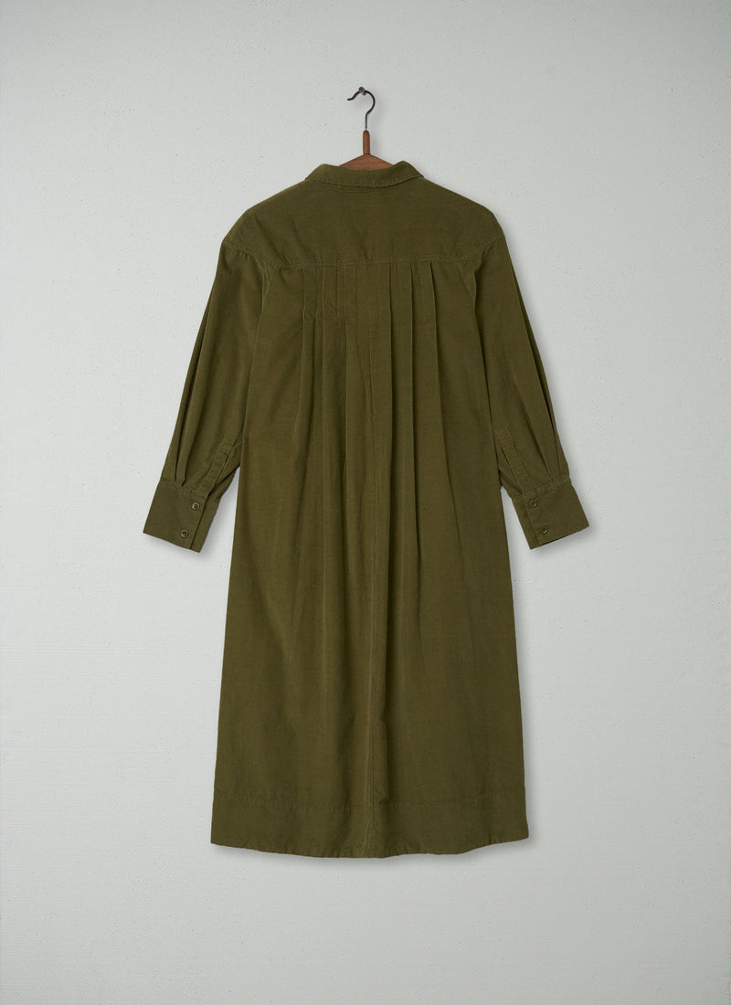 Reworn Pleated Needlecord Dress Size 10 (187) | Antique Olive