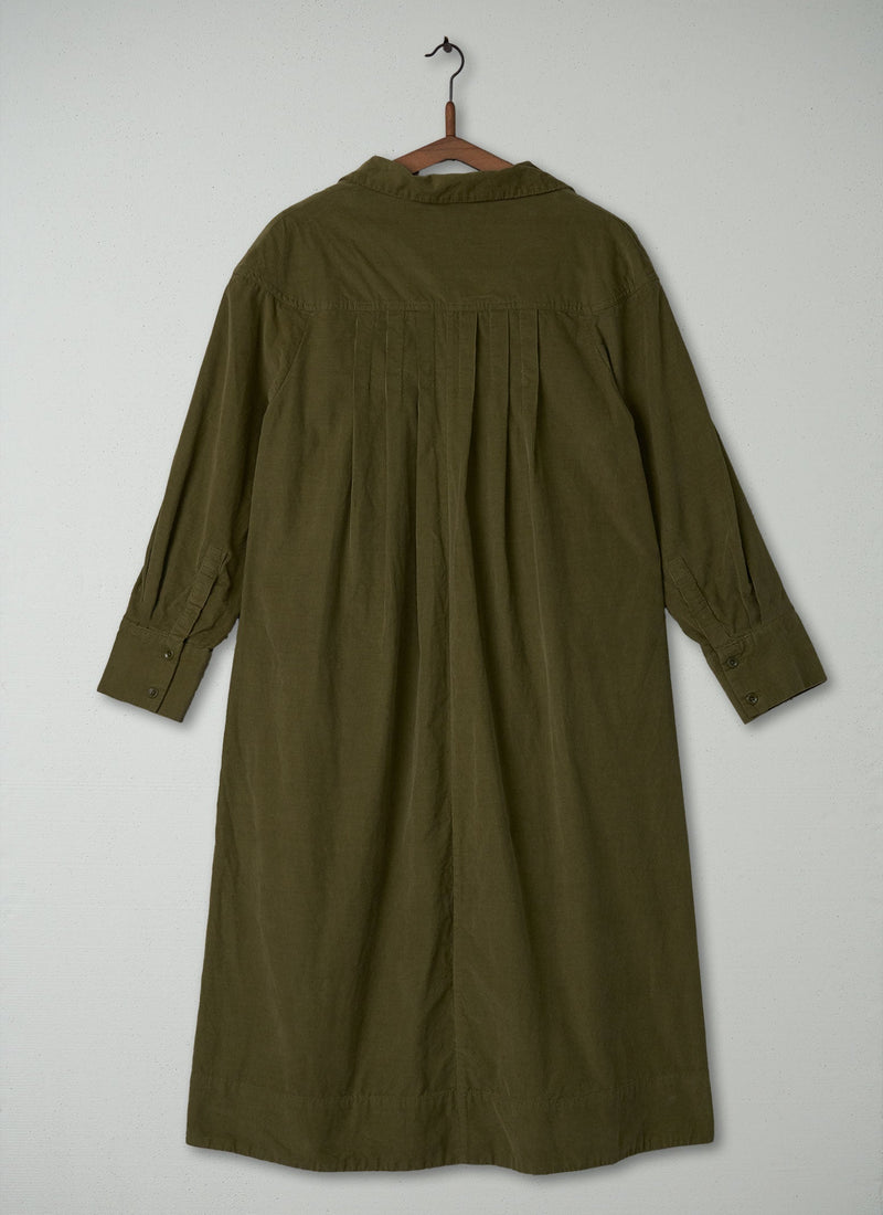 Reworn Pleated Needlecord Dress Size 16 (376) | Antique Olive