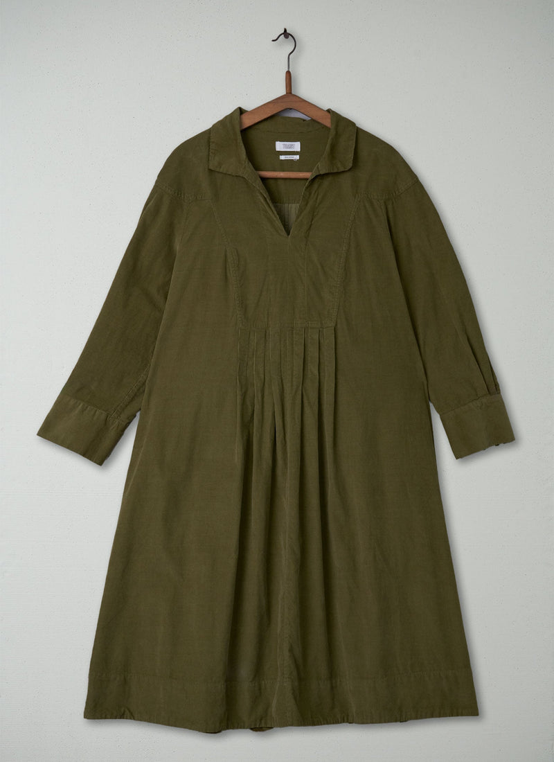 Reworn Pleated Needlecord Dress Size 16 (376) | Antique Olive
