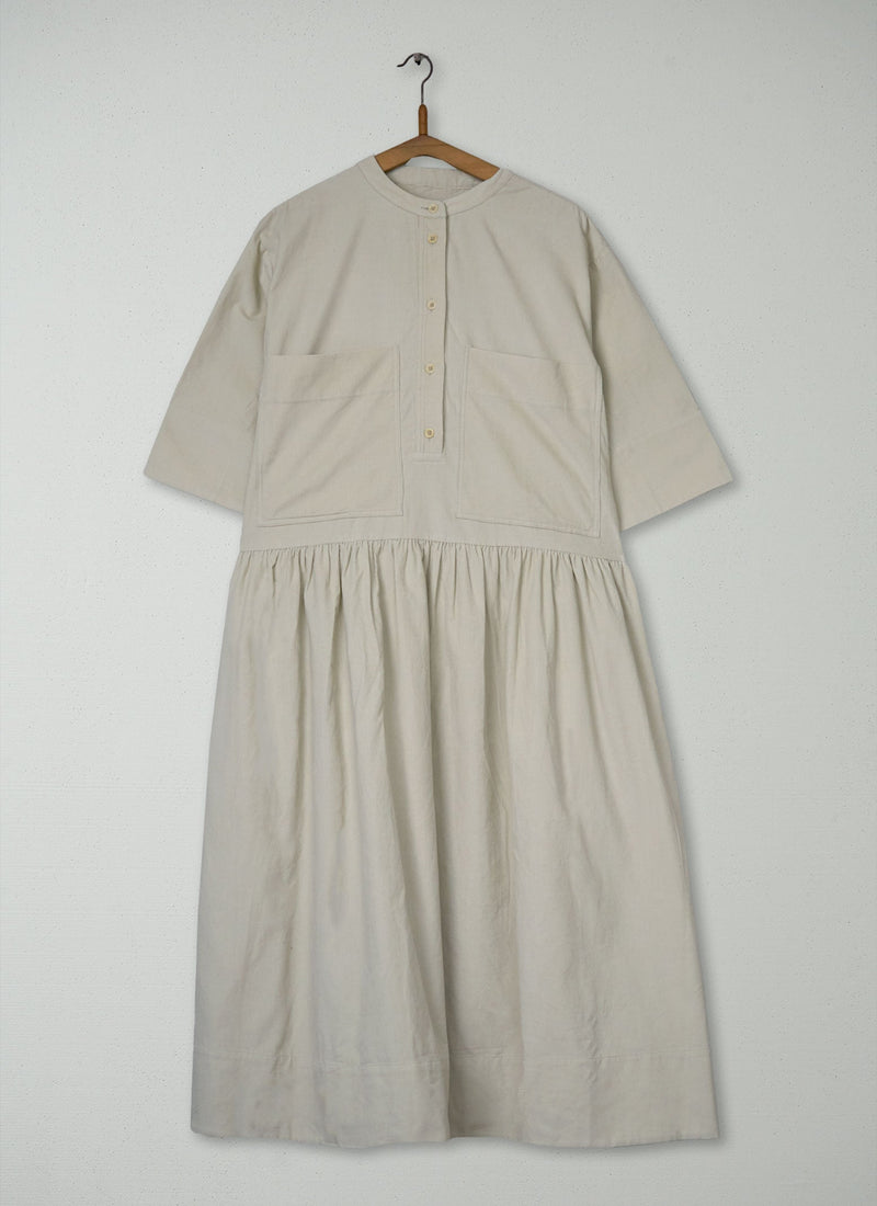 Reworn Needlecord Workwear Dress Size M (1741) | Pale Stone