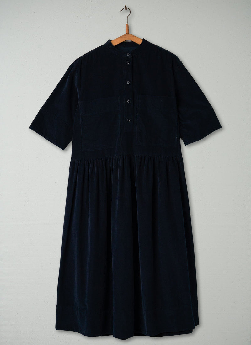 Reworn Needlecord Workwear Dress Size XS (344) | Navy
