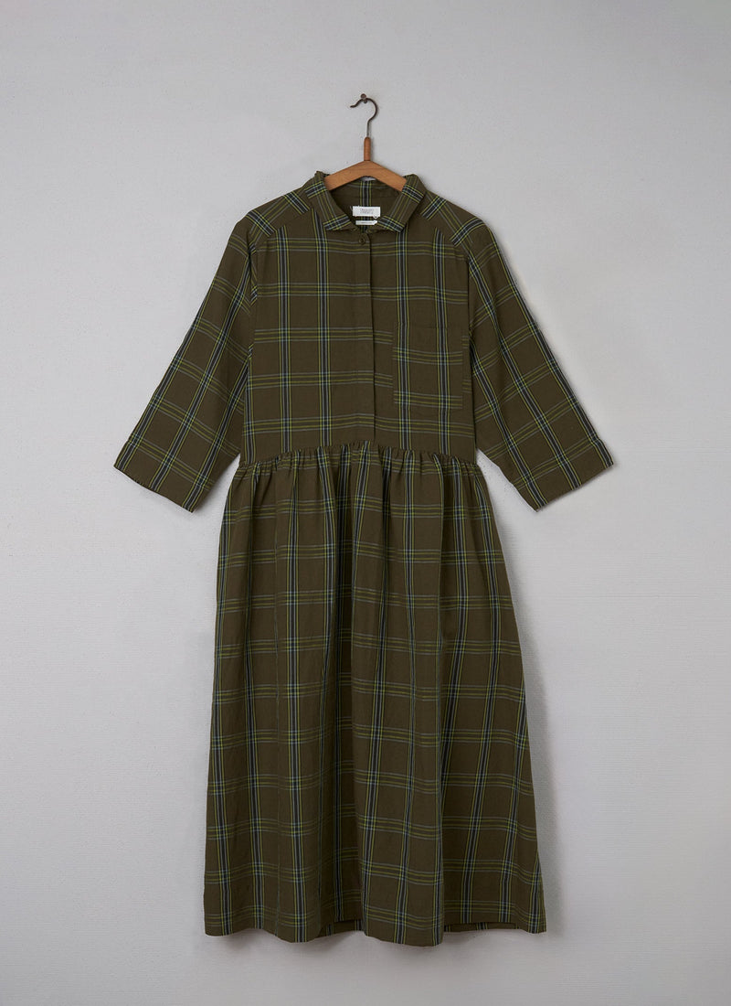Reworn Check Shirt Dress Size 14 (105) | Rich Olive