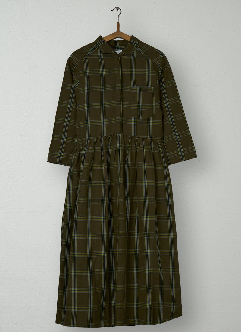 Reworn Check Twill Dress Size 8 (1536) | Rich Olive