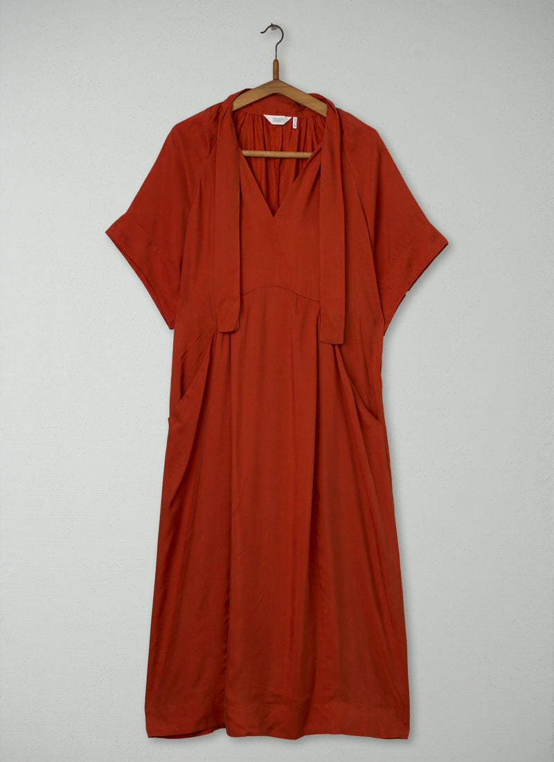 Reworn Tie Neck Dress Size 6 (1461) | Nasturtium
