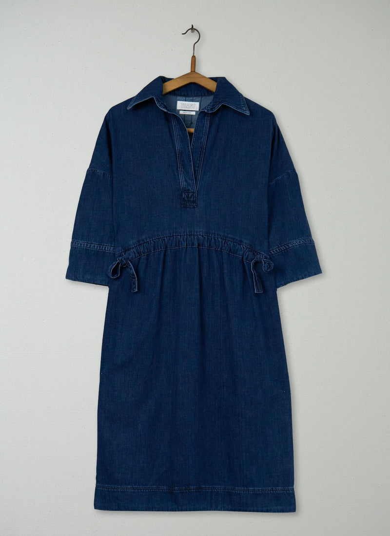 Reworn Drawstring Waist Denim Dress Size S (1323) | Indigo