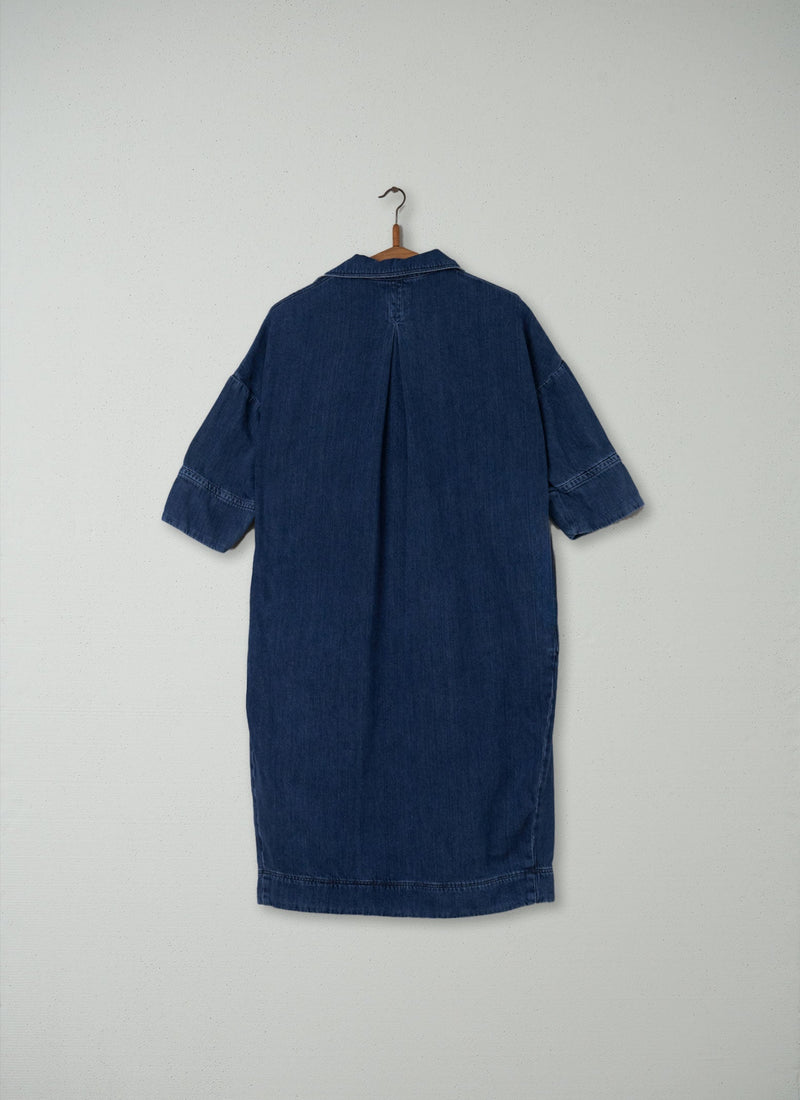 Reworn Drawstring Waist Denim Dress Size S (228) | Indigo