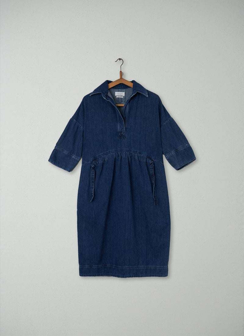 Reworn Drawstring Waist Denim Dress Size S (228) | Indigo