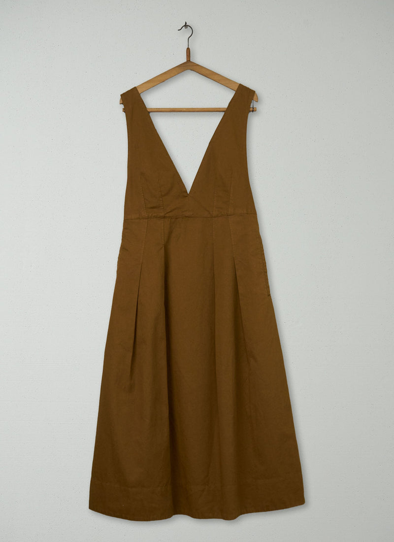 Reworn Cotton Linen Pinafore Dress Size 16 (1370) | Tawny Brown