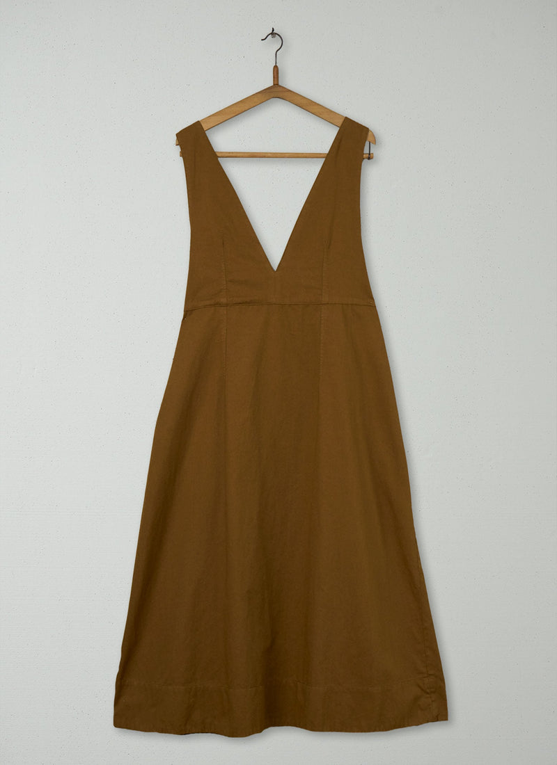 Reworn Cotton Linen Pinafore Dress Size 16 (1378) | Tawny Brown