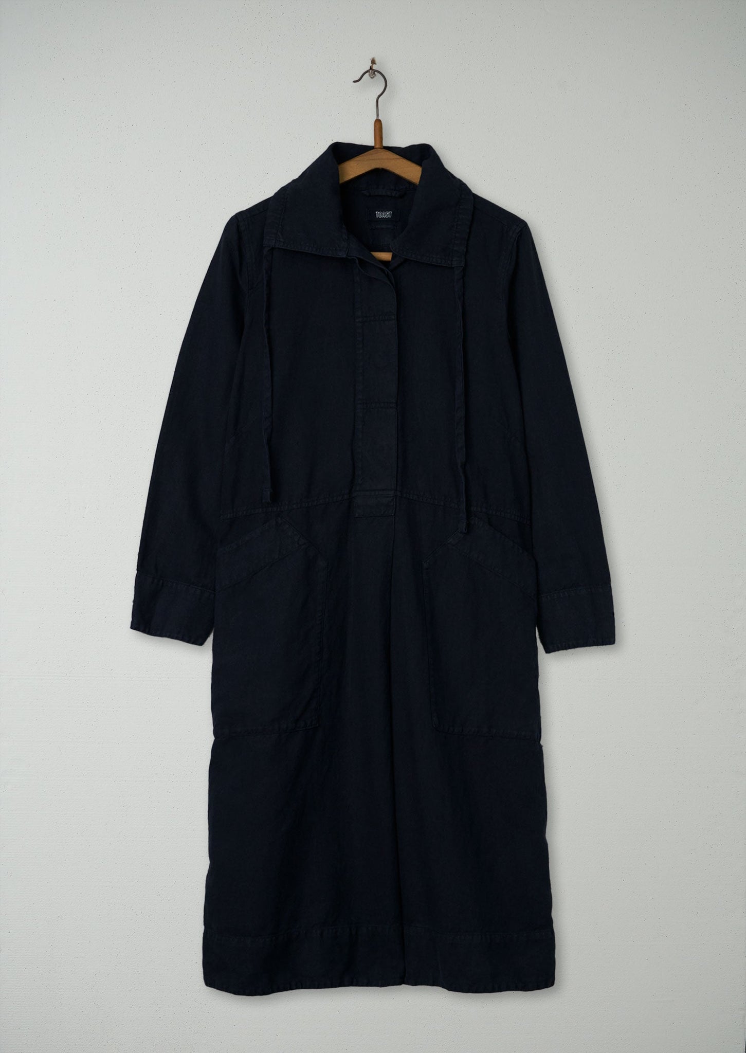 Reworn Drawstring Collar Dress Size S (787) | Navy