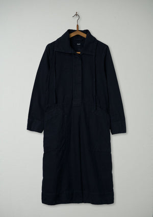 Reworn Drawstring Collar Dress Size S (787) | Navy