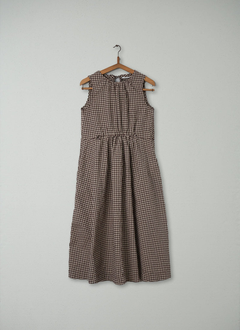 Reworn Gingham Seersucker Dress Size 8 (245) | Timber/Ecru