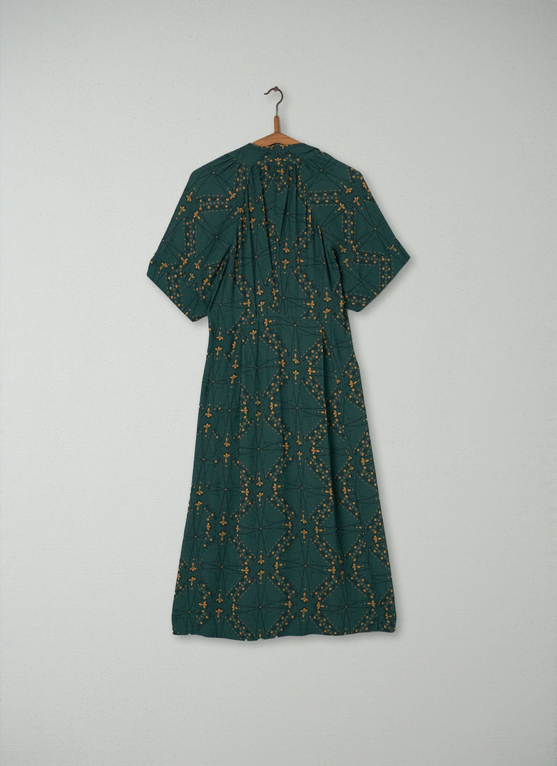 Reworn Tie Neck Crepe Print Dress Size M (197) | Sea Green