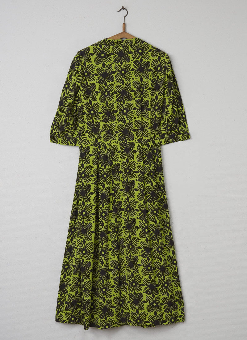 Reworn Tie Neck Dress Size 12 (033) | Citrus Green
