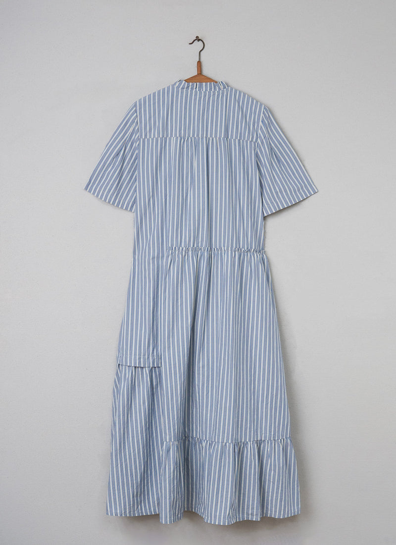 Reworn Stripe Organic Dress Size 12 (079) | Woad