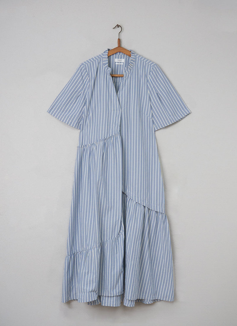 Reworn Stripe Organic Dress Size 12 (079) | Woad