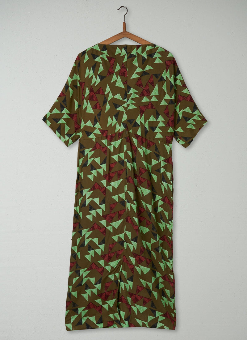 Reworn Tie Waist Dress Size S (452) | Olive Green