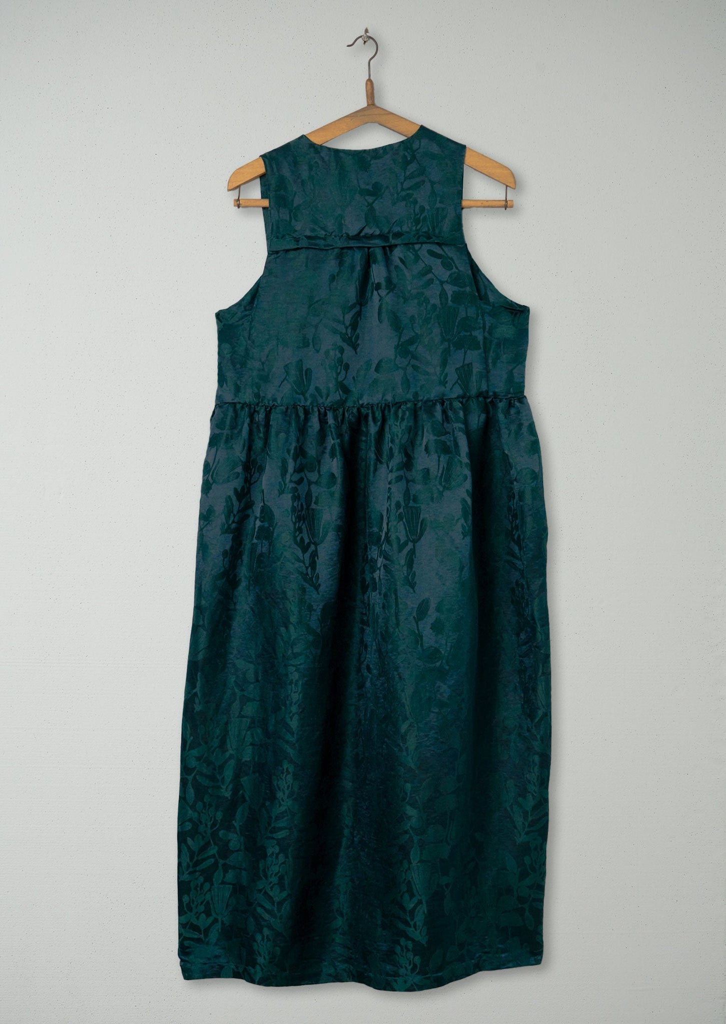 Reworn Linen Silk Jacquard Dress Size 14 (837) | Lapis Green