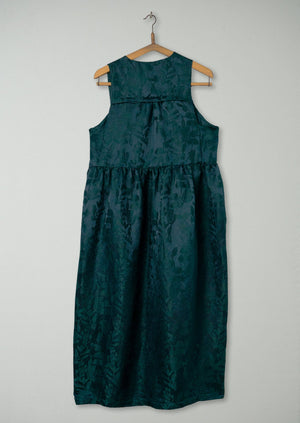 Reworn Linen Silk Jacquard Dress Size 14 (837) | Lapis Green
