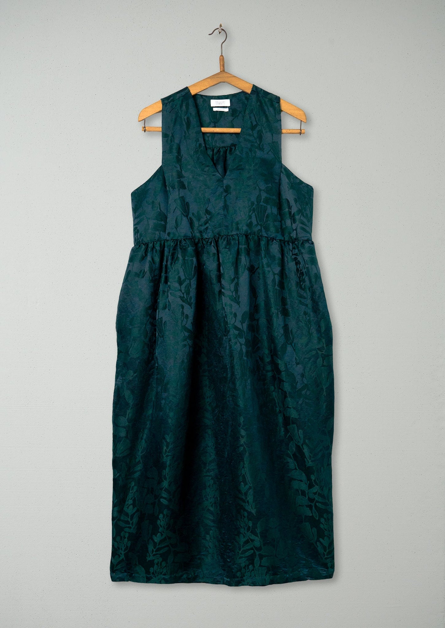Reworn Linen Silk Jacquard Dress Size 14 (837) | Lapis Green