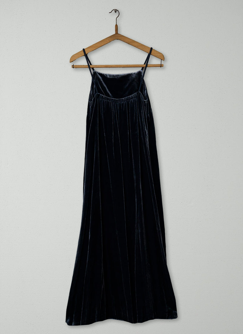 Reworn Square Neck  Silk Velvet Dress Size 6 (1453) | Obsidian