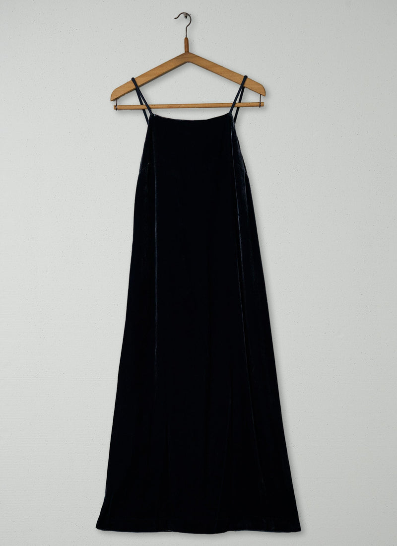 Reworn Square Neck  Silk Velvet Dress Size 6 (1453) | Obsidian