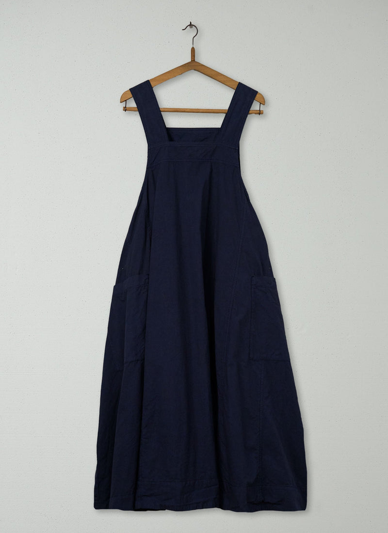 Reworn Cotton Linen Poplin Apron Dress Size XXSXS (1336) | Navy