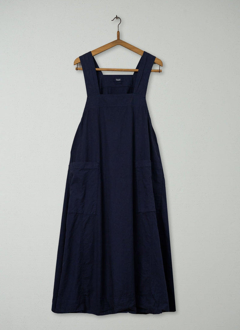 Reworn Cotton Linen Poplin Apron Dress Size XXSXS (1336) | Navy